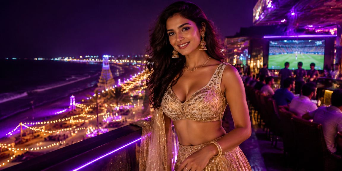 Indian woman enjoying cricket and sports betting on mobile