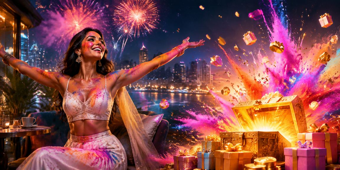 A player enjoying online slots on mobile in Mumbai during Holi festival